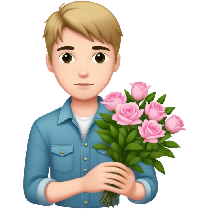A cool bad boy with fair skin holding a bouquet of pink jasmine roses emoji