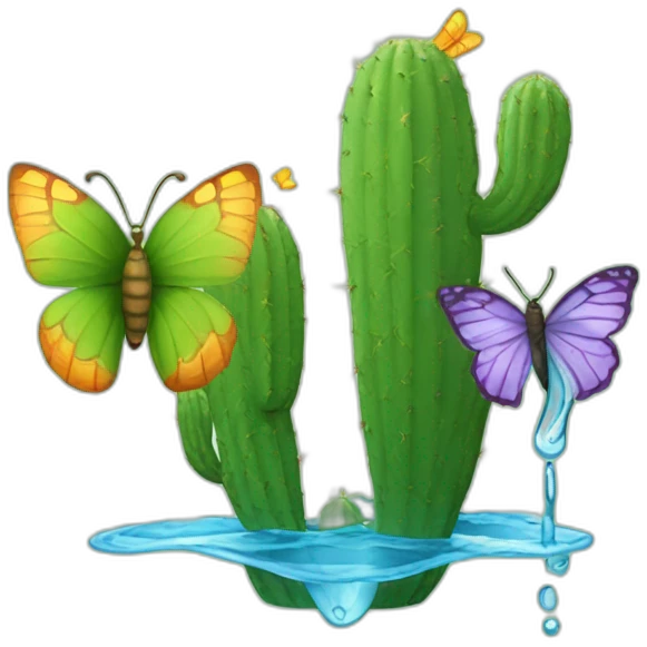 a cactus and a butterfly that love each other being watered by water emoji