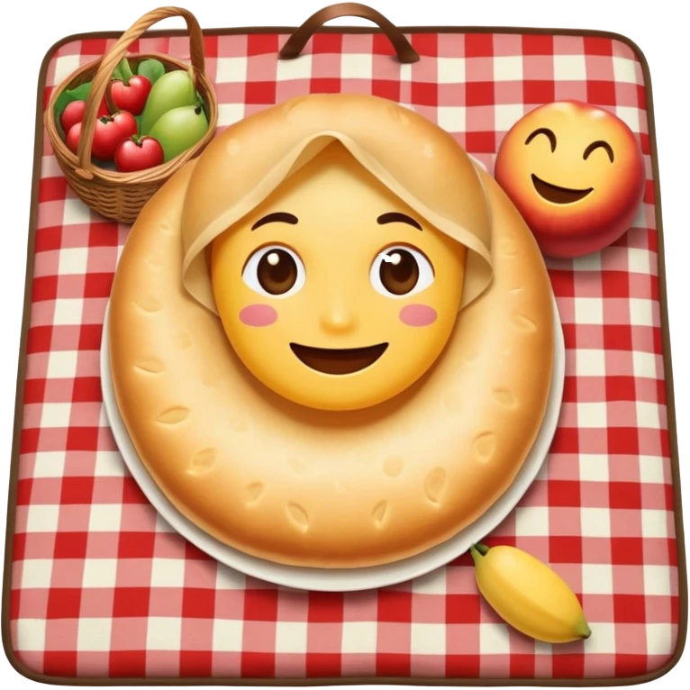 smiling face having a picnic with food on a blanket emoji
