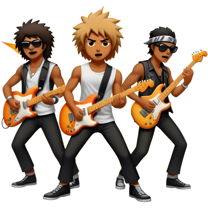 Cinematic Realistic AC/DC Band Emoji, depicted as a high-energy rock ensemble with electrifying stage presence and gritty textures, rendered with bold vibrant lighting that captures the raw power and rebellious spirit of their music. emoji