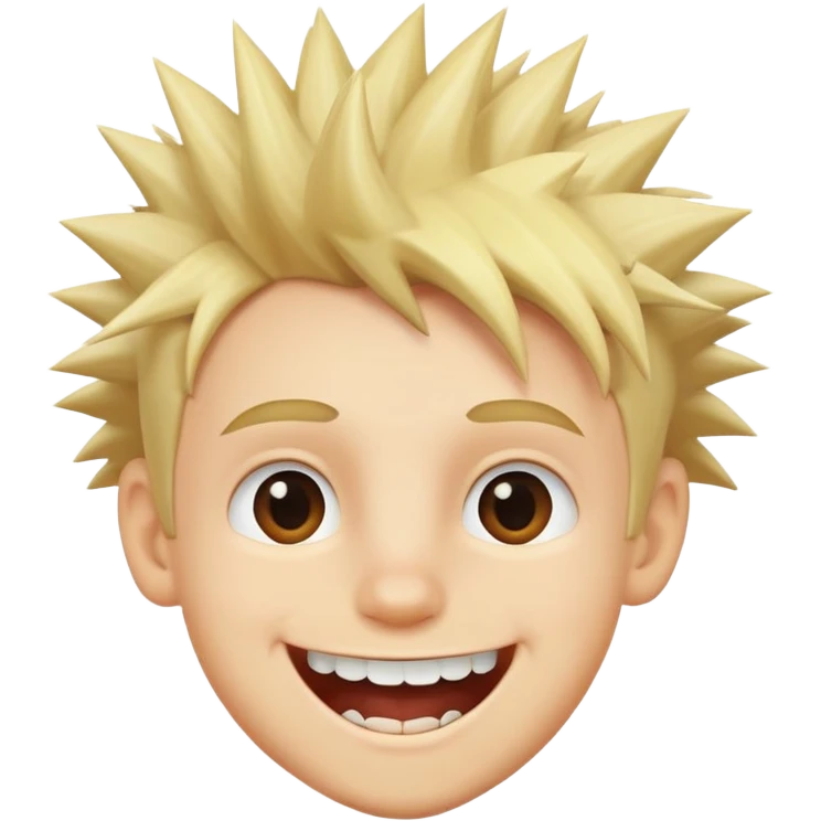 Um garoto loiro feliz com cabelos espetados e dentes longos. emoji