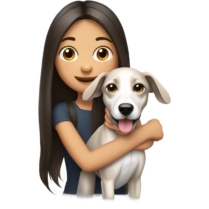 Girl long dark straight hair smiling with a whippet puppy around her shoulders  emoji
