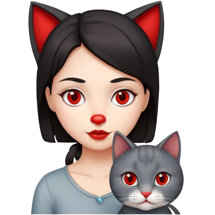 Темно-рыжая девушка с серой кошкой с рыжим носом emoji