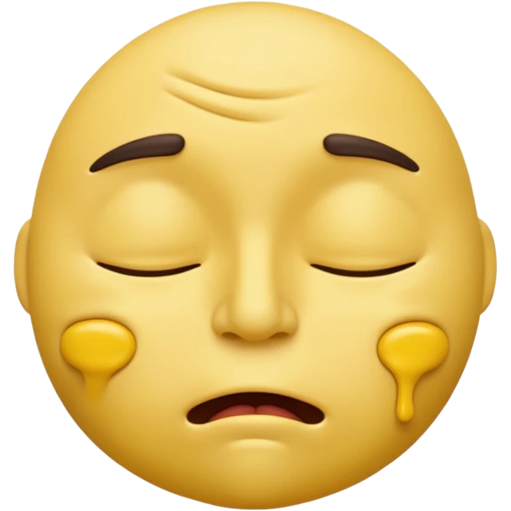 iOS-style 3D emoji: drowsy yellow face with half-closed eyes, messy mouth, and slightly tilted head, conveying just-woke-up grogginess emoji