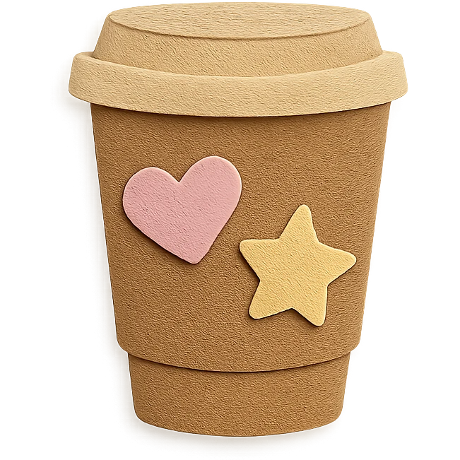 to-go coffee cup with heart and star pastel stickers emoji