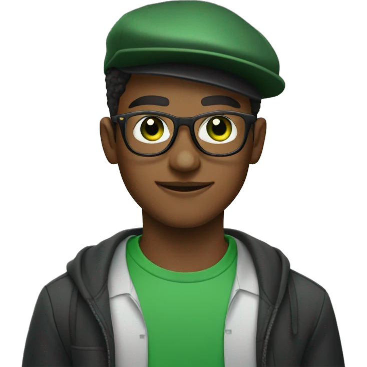 young man with green eyes in hat and glasses emoji