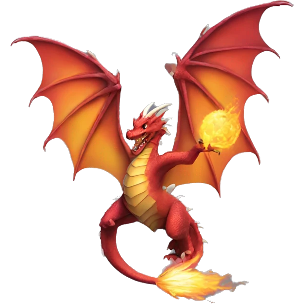 a dragon with colorful wings spitting a fireball emoji