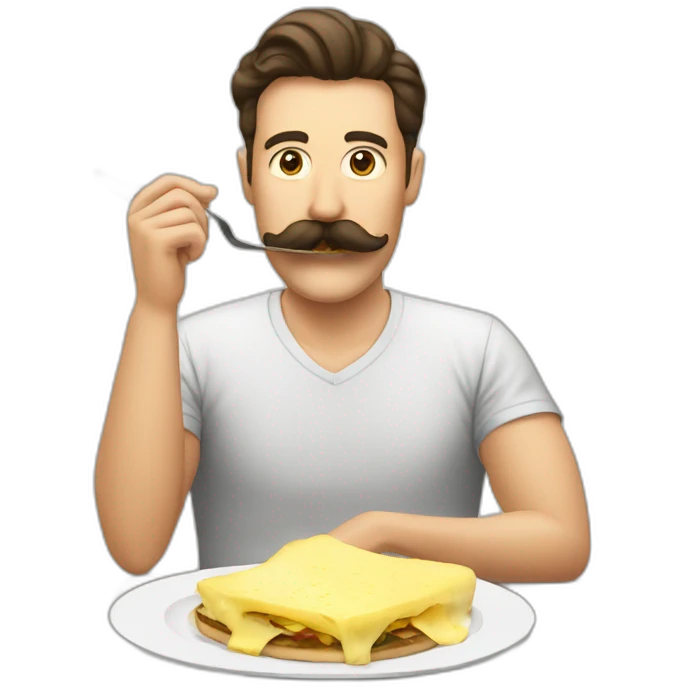 Men mustache eating raclette emoji