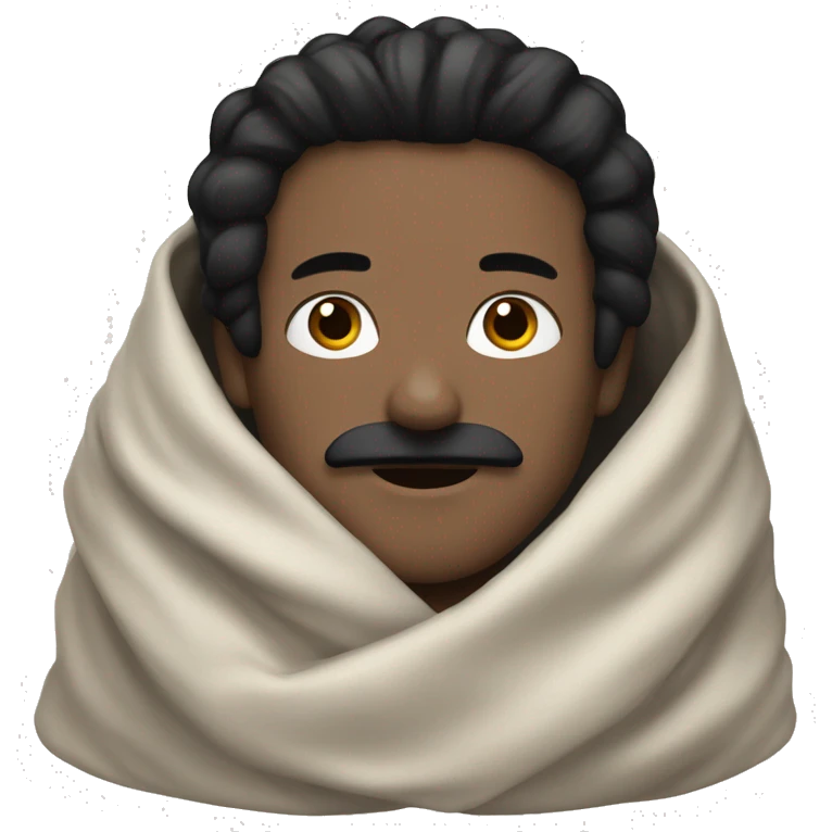 white man, black hair and black mustache, wrapped in a blanket emoji