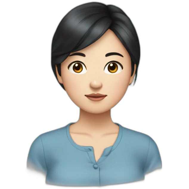 Evelyn Cathy Widjaja - asian black hair girl - blue armless shirt emoji