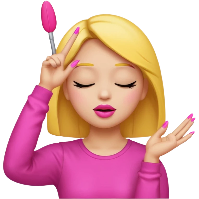 Yellow circle emoji sighing and drumming fingers up the side of their head the eye is closed it is a side profile pink lipstick and pink nails emoji