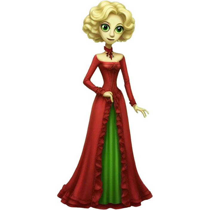 "green blonde alien woman" in red Victorian dress elegant, full body emoji