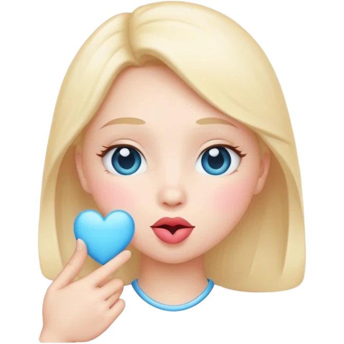 Blowing kiss emoji with light blue heart emoji