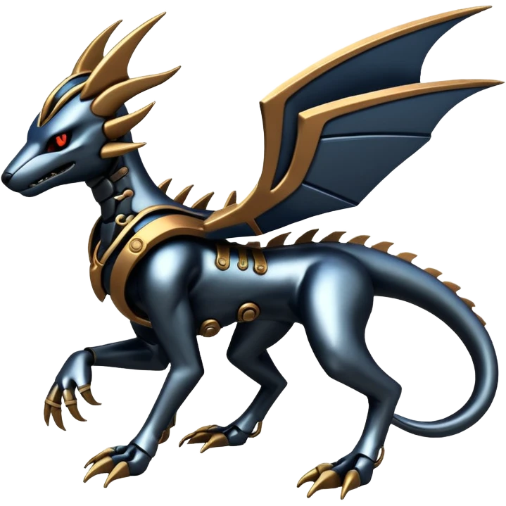 Metallic Alloy Solarpunk Houndoom-Salandit-Dialga-Genesect-Pokémon-Fakémon-hybrid-creature emoji