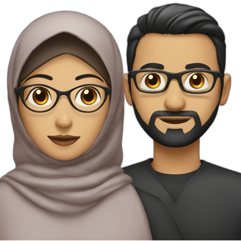 Woman wearing hijab and a man with dark Hair and glasses emoji