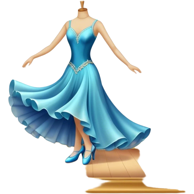 Icon for Ballroom Dance: elegant dance shoes, a flowing ballroom dress, and a dance floor with soft lighting. The icon should capture the grace, elegance, and style of ballroom dancing. Transparent background. emoji