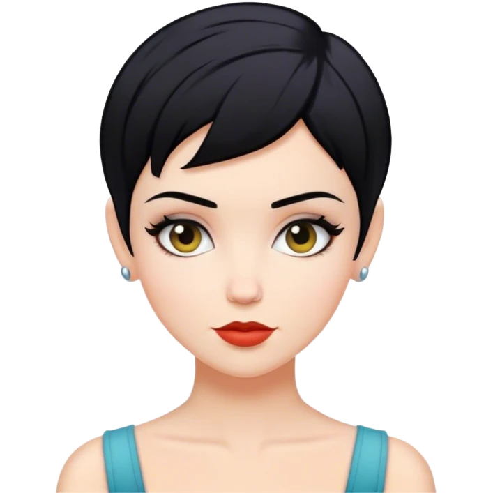 White woman with pixie black hair style emoji