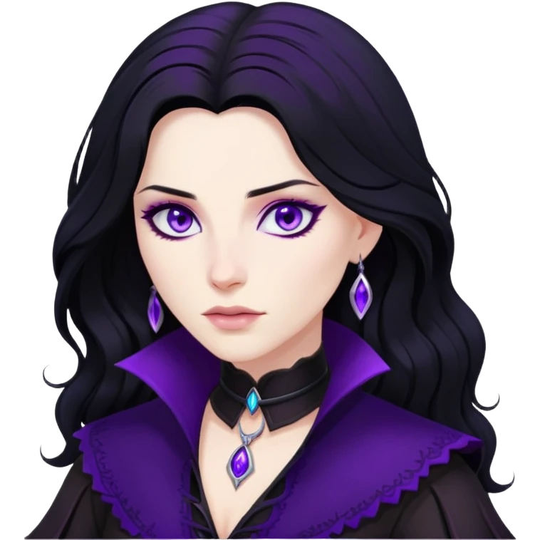 Yennefer from Witcher with black hair and purple eyes emoji