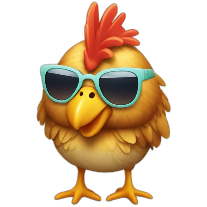 Chicken with short and sunglasses in a beach emoji
