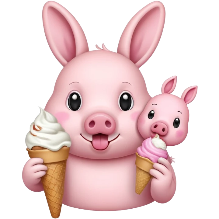 bunny eating ice cream with pig emoji