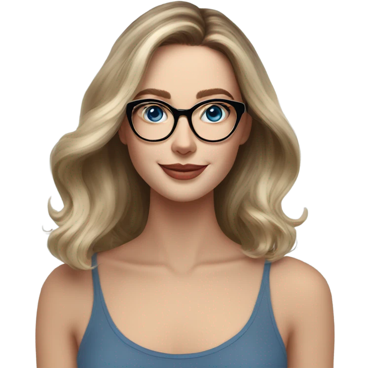 Shoulder length Balayage pale model lady with glasses and blue eyes happy  emoji