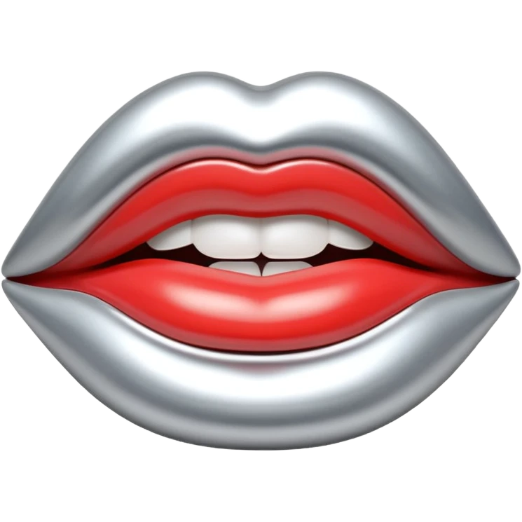 female lips emoji, smooth liquid metal chrome surface, sculpted shape, high-gloss reflections, monochrome futuristic 3D style, isolated on white emoji
