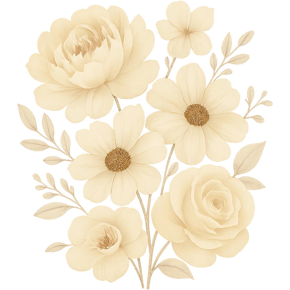 flowers in beige tones, vanilla girl style, with soft details emoji