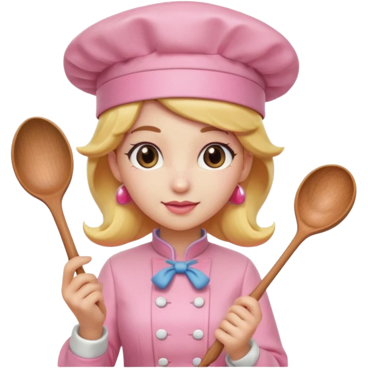 Pink chef hat princess peach with a hand and spoon  emoji