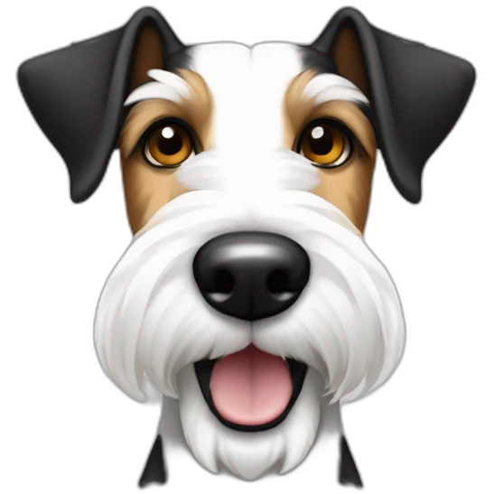 perro foxterrier con barbita, OJOS DE DISTINTO COLOR. blanco y NEGRO, ladrador emoji