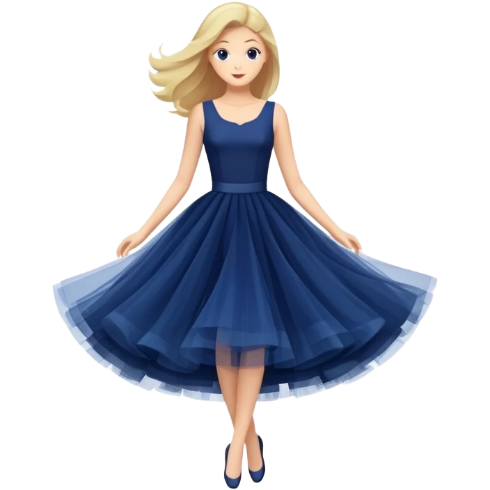 Navy blue dress with tulle skirt floating in the air, isolated emoji