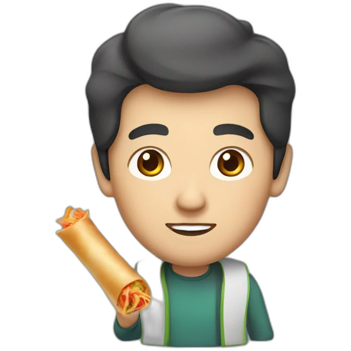 A chinese man with a fried spring roll emoji