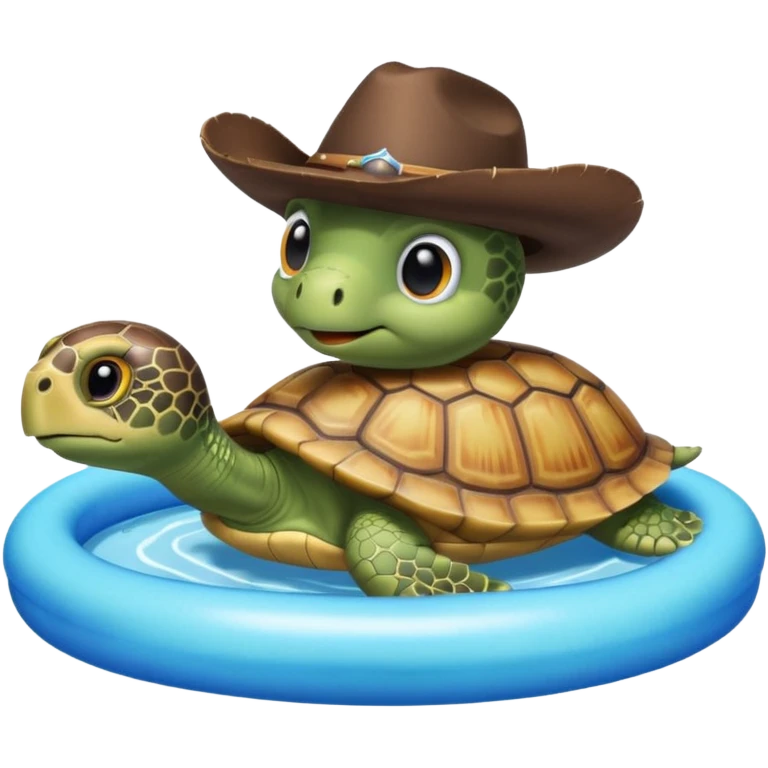 Cute blow up pool turtle with a cowboy hat emoji