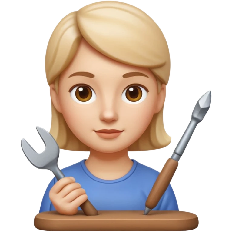 Apple Memoji-style 3D emoji of a sculptor with a small statue and chisel, smooth gradients, rounded edges, no background.during sculting emoji