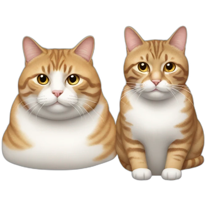 Two fat cats, one tabby and one white emoji