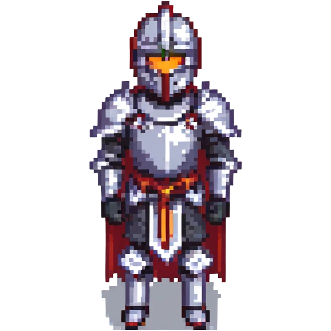 black knight fully protected by armor, pixel art style emoji