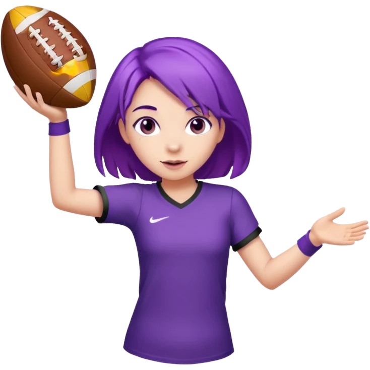girl with purple hair catching football emoji