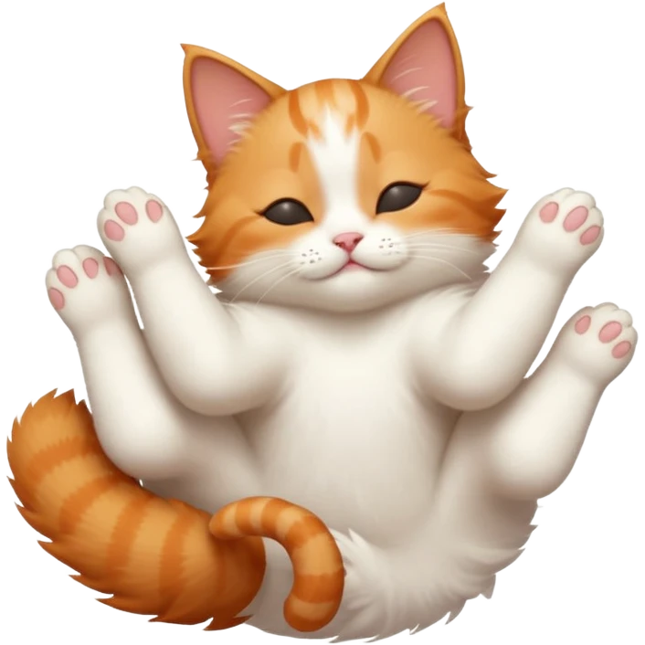 ginger and white small cat in funny positions upside down with eyes closed emoji