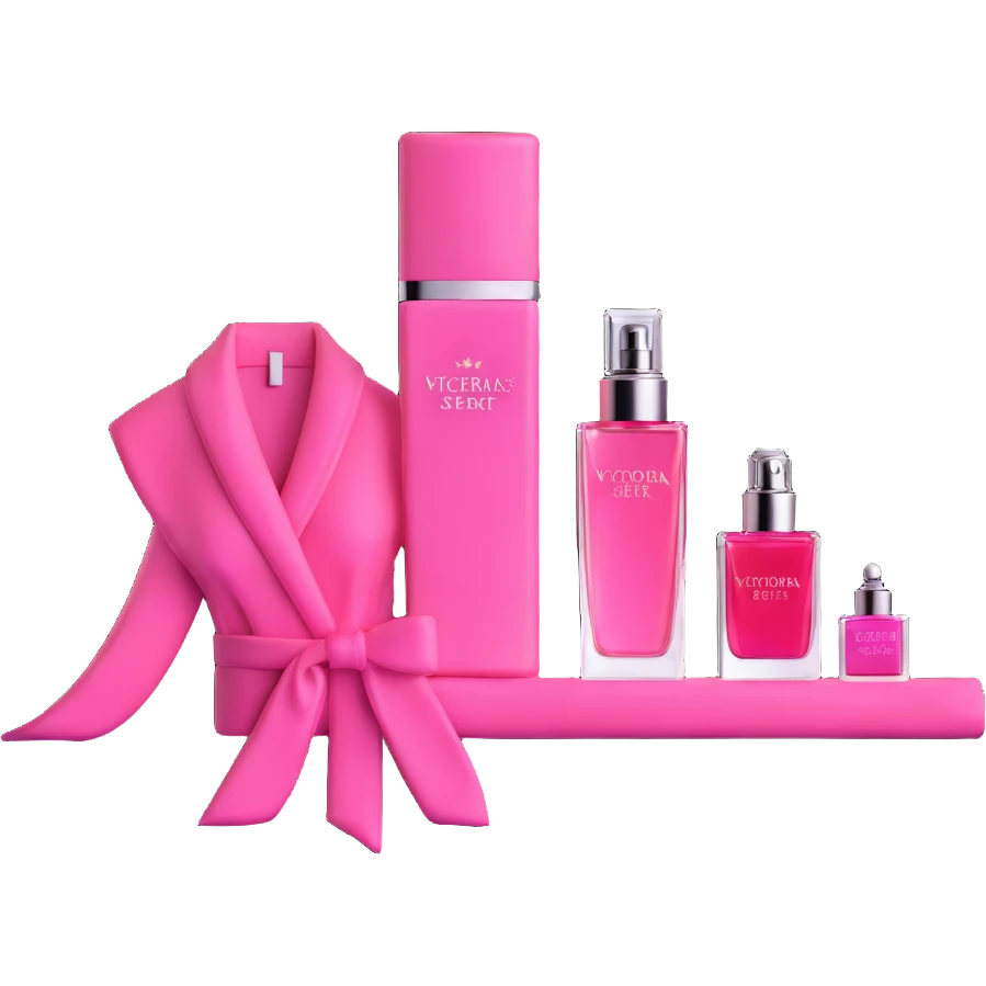 Victoria's Secret pink robe, perfume, and lipstick arranged together emoji