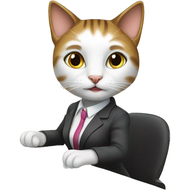 business female cat working at desk in office emoji