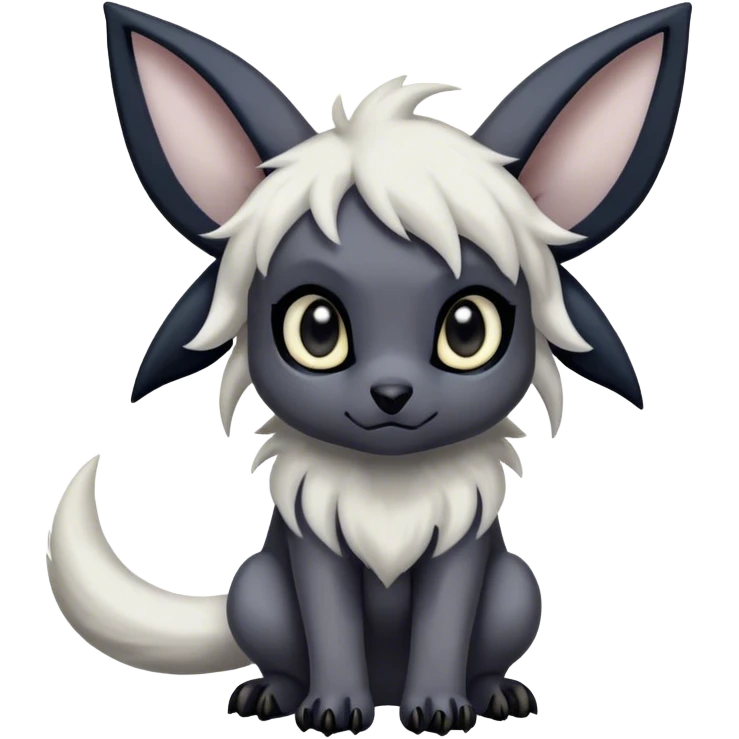 Absol-Umbreon, long thick black ears, no Scapha, black long tail, black eyes, white fur, black claws, cute big eyes, adorable emoji