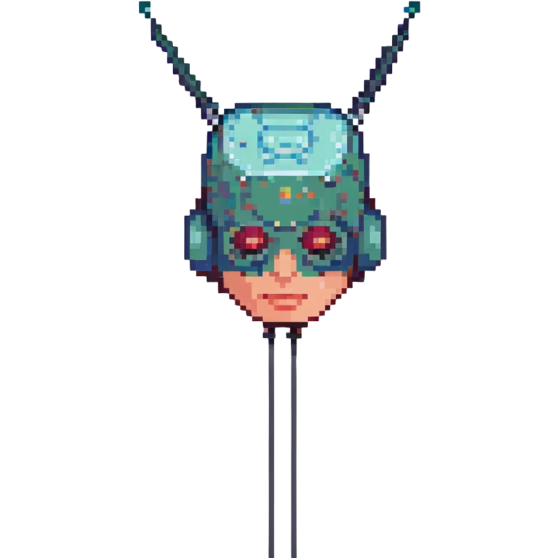 AI agent, floating computer head with antenna, pixel art style emoji