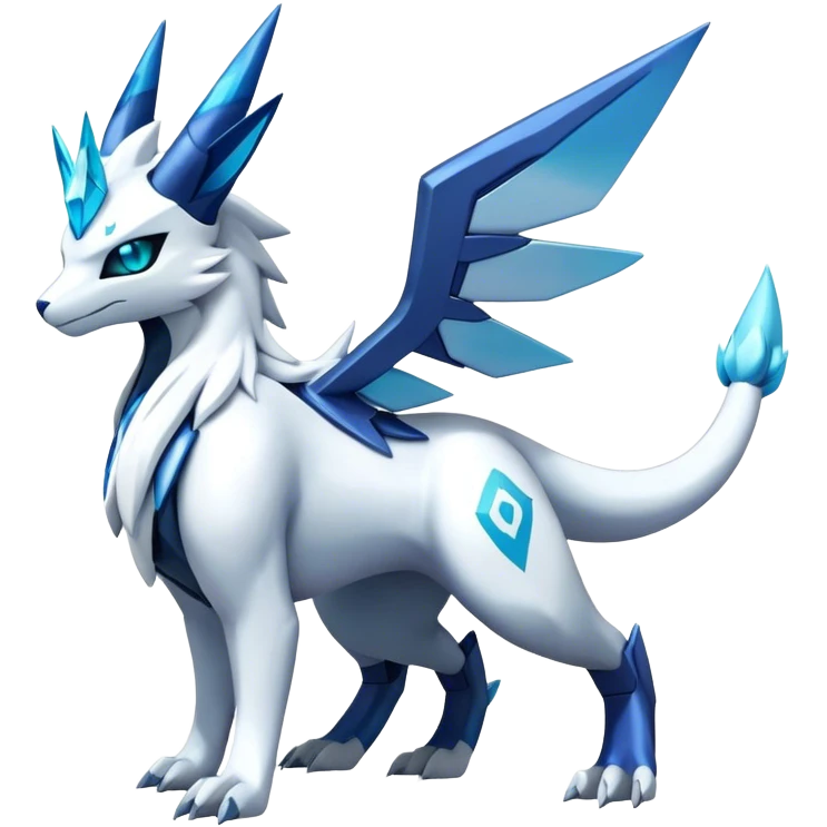 Futuristic Kyurem-reshiram-Glaceon-dialga-suicune-hybrid, full body emoji