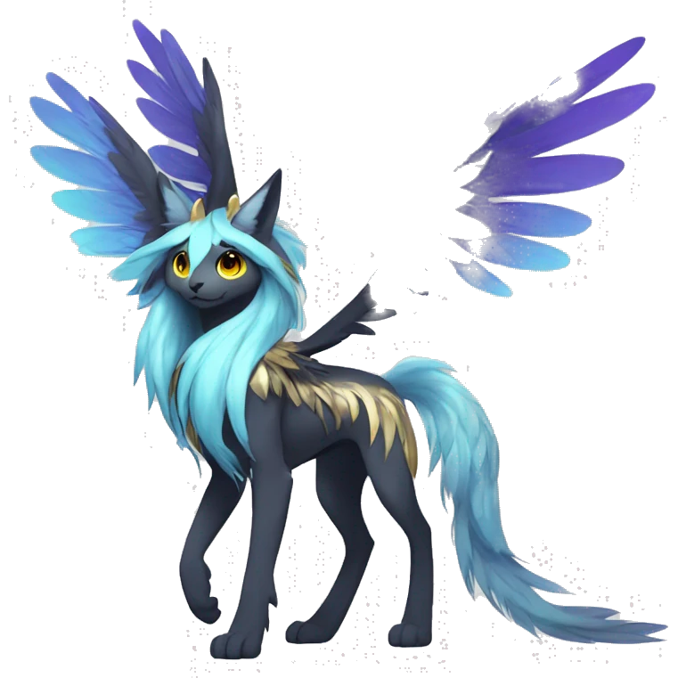 Anthro Sona Cool Edgy Cute Colorful Shy Detailed Winged Shiny High Quality Fakemon-Fantasy-Creature With Long Hair-Mane Full Body emoji