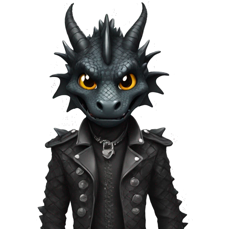 Black dragon dressed in punk clothes with chequer markings emoji