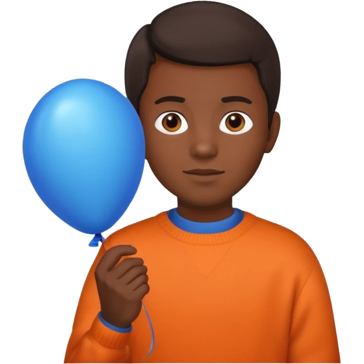 dark brown skin, orange sweater, hold blue balloon emoji