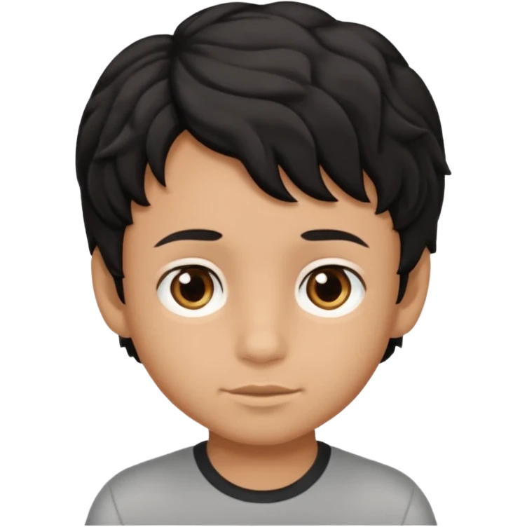 Siyah dalgalı saçlı kahveringi gözlü kücük erkek çocuk emoji