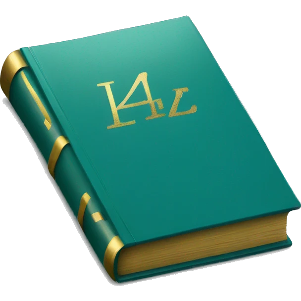 Realistic isolated teal book with metallic gold writing lying down flat. emoji