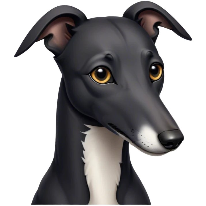 Cinematic Noble Black Greyhound Portrait Emoji, Poised and regal, with a lean, graceful build and a sleek, jet-black Fur, deep-set soulful dark eyes, Simplified yet sharp and sophisticated features, highly detailed, glowing with a soft, dignified glow, high shine, intelligent and swift, stylized with an air of elegance, focused and attentive, soft glowing outline, capturing the essence of a watchful and commanding racer, so majestic it feels as though it could sprint out of the screen with effortless authority! emoji