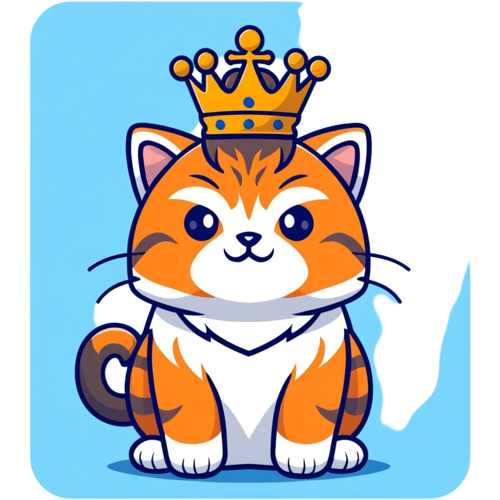 A cartoonish brown-orange Pallas's cat (Manul) with a crown emoji