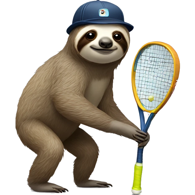 sloth in a cap with a tennis racket emoji